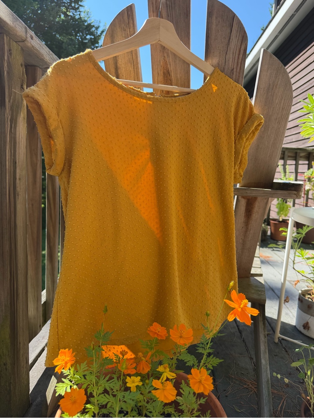 Rose & Olive Mustard Textured Cap Sleeve Blouse